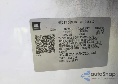 2019 Chevrolet Cruze Ls from USA, damaged, VIN 1G1BC5SM3K7150748